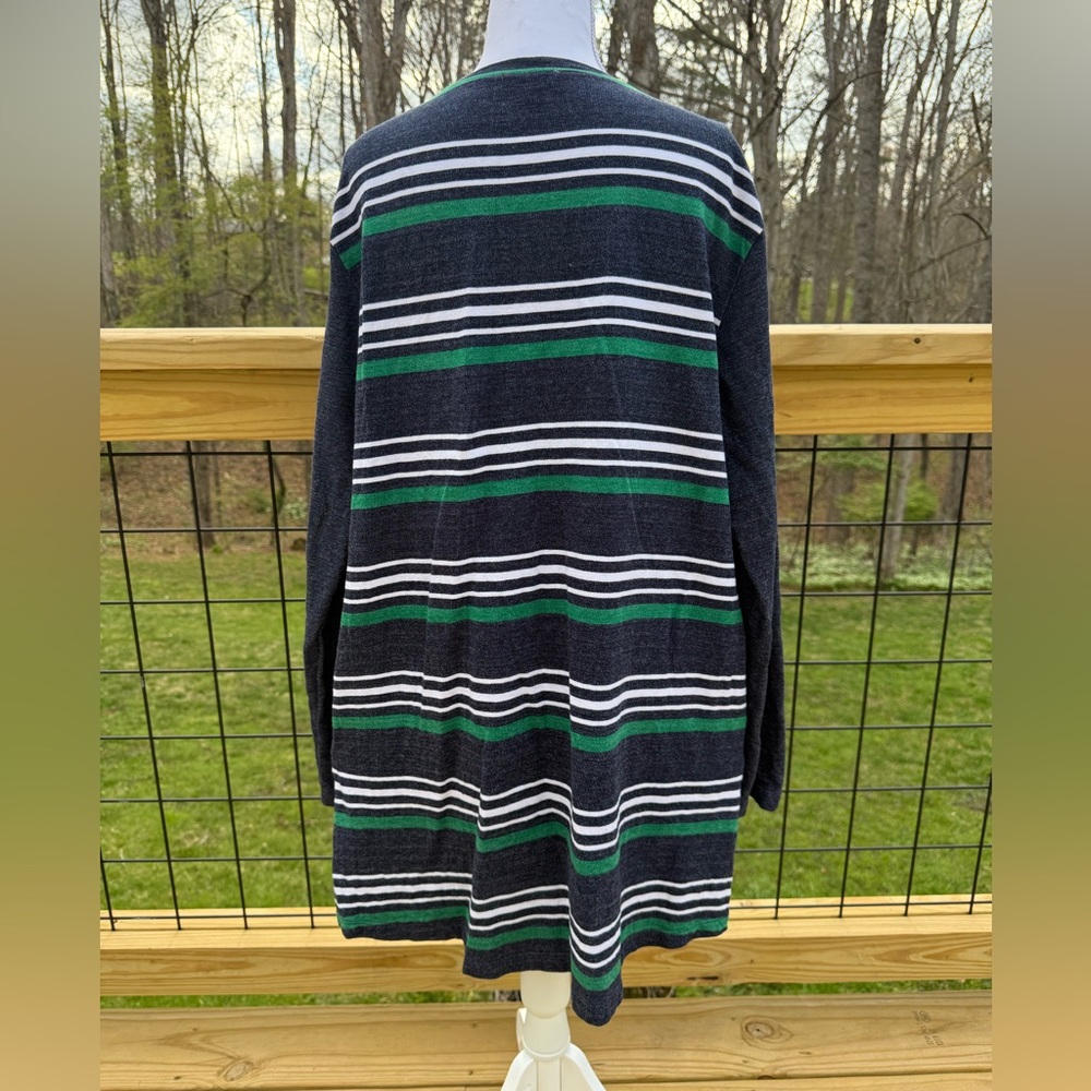 Notre Dame Women’s V-Neck Long Sleeve Striped Dress in Black, Green & White - Picture 3 of 6